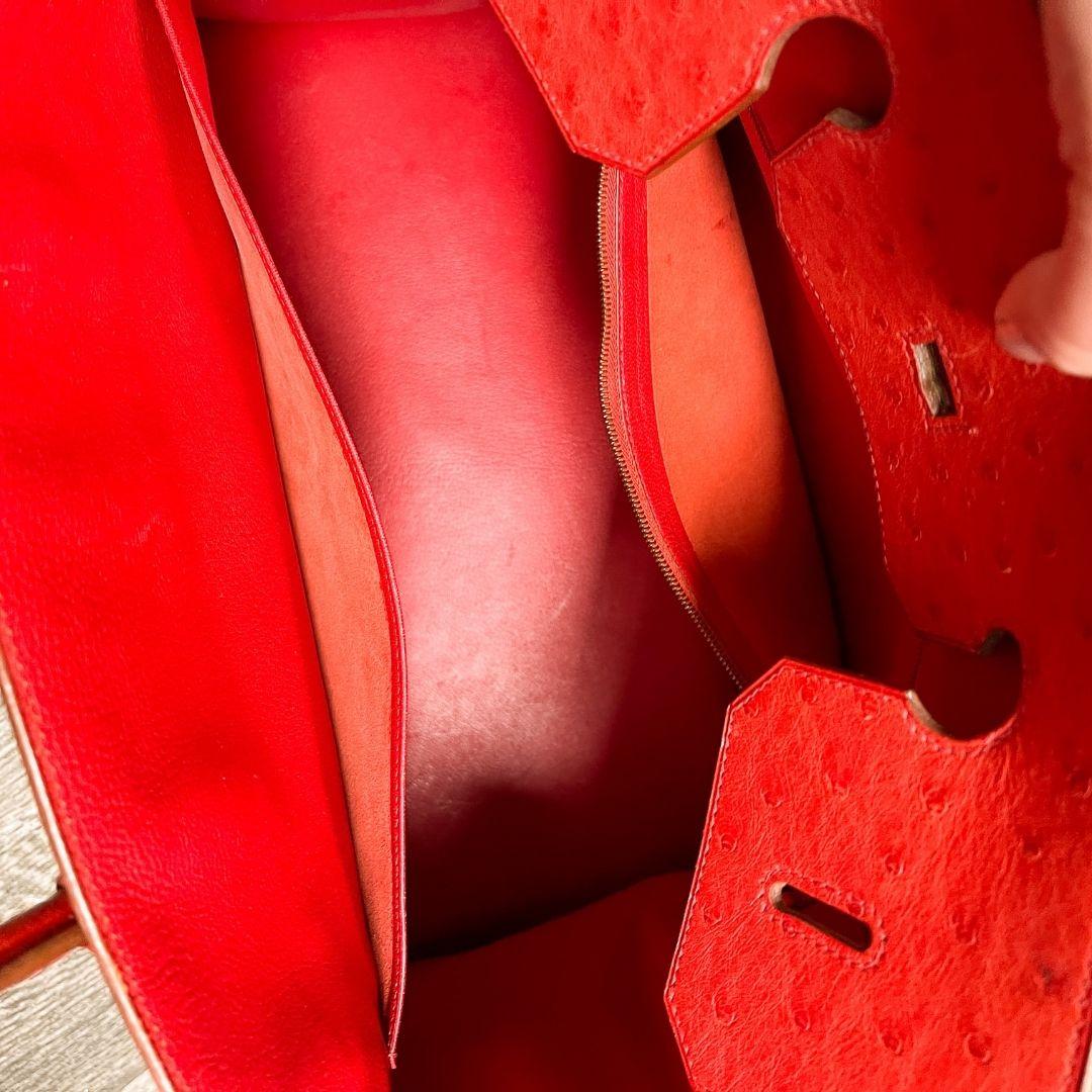 40cm Rare Red (rougue) Ostrich Hermes Birkin Handbag  2