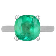 Anello solitario con smeraldo colombiano verde vivo 4,0ct 14K in oro bianco 585