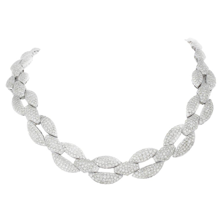 34.6 ct. Diamond Bracelet and Necklace White Gold Jewelry Set For Sale