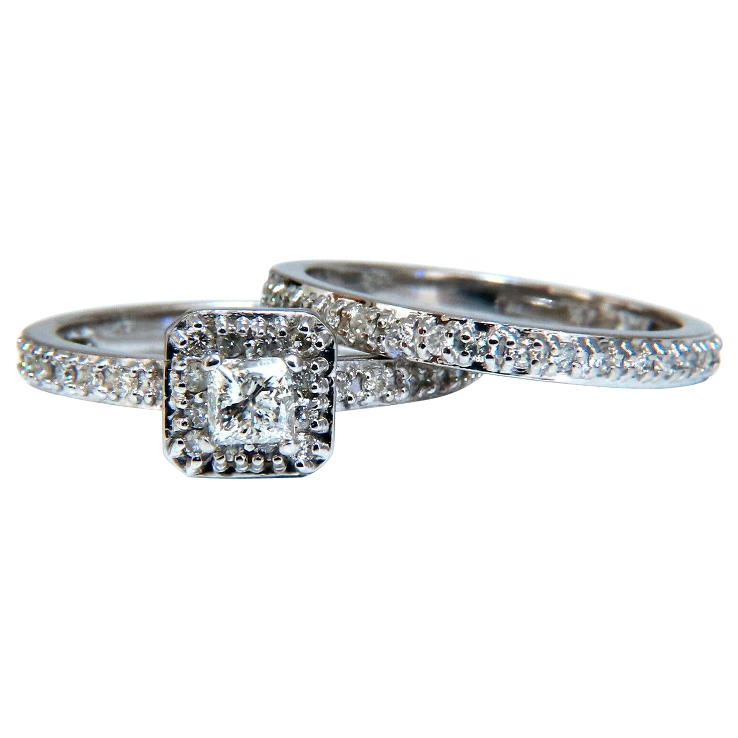 Bague solitaire et anneau en diamants de 0,40 carat, ensemble de 14 carats