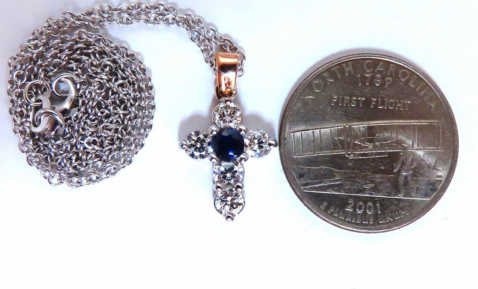 Women's or Men's .40ct Natural Blue Sapphire Diamond Cross Necklace 14kt For Sale