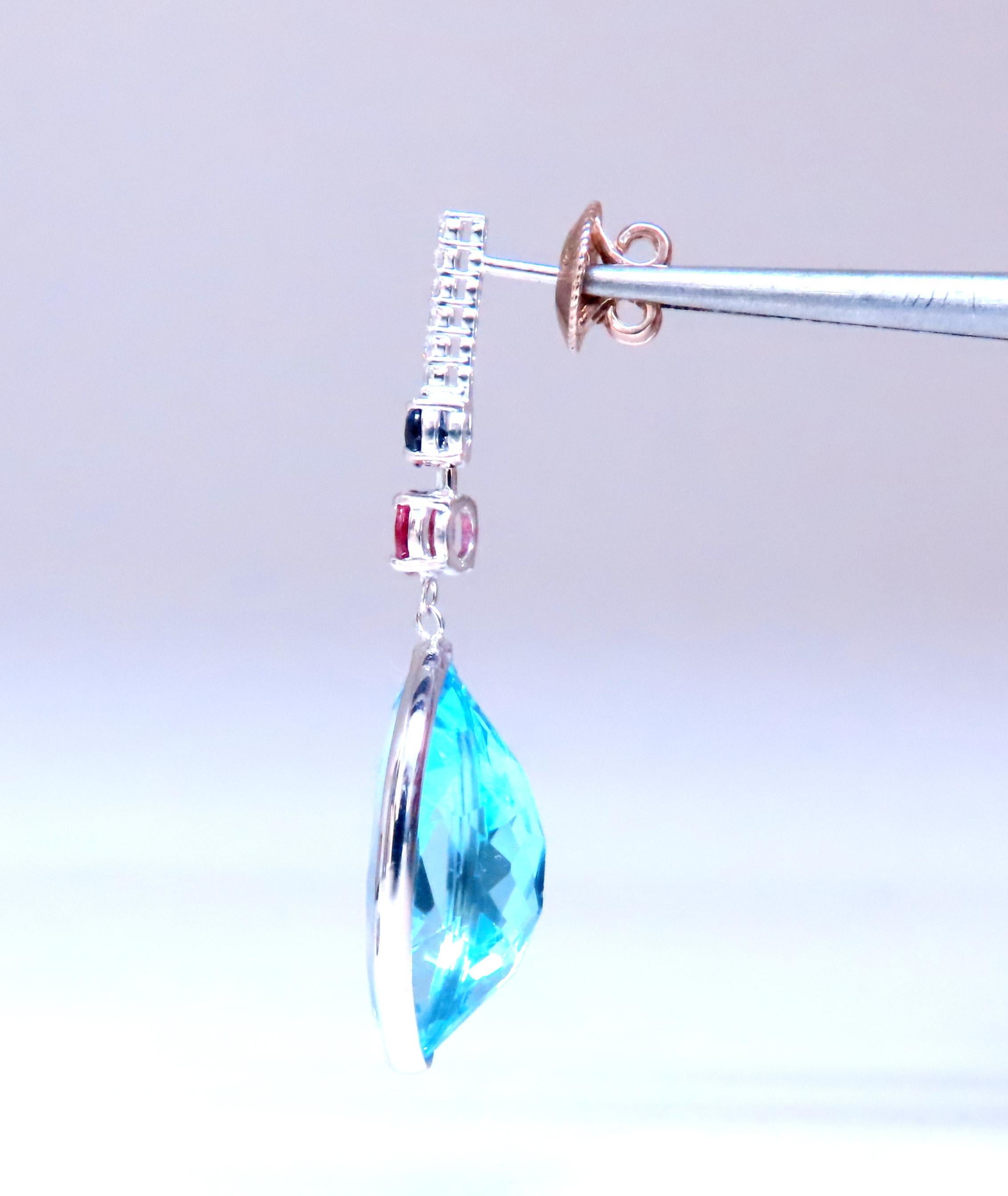 Pendientes Colgantes Topacio Azul Natural 40ct 14kt 12502 Contemporáneo en venta