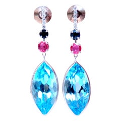 40ct Natural Blue Topaz Dangle Earrings 14kt 12502*