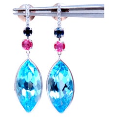 Pendientes Colgantes Topacio Azul Natural 40ct 14kt 12502