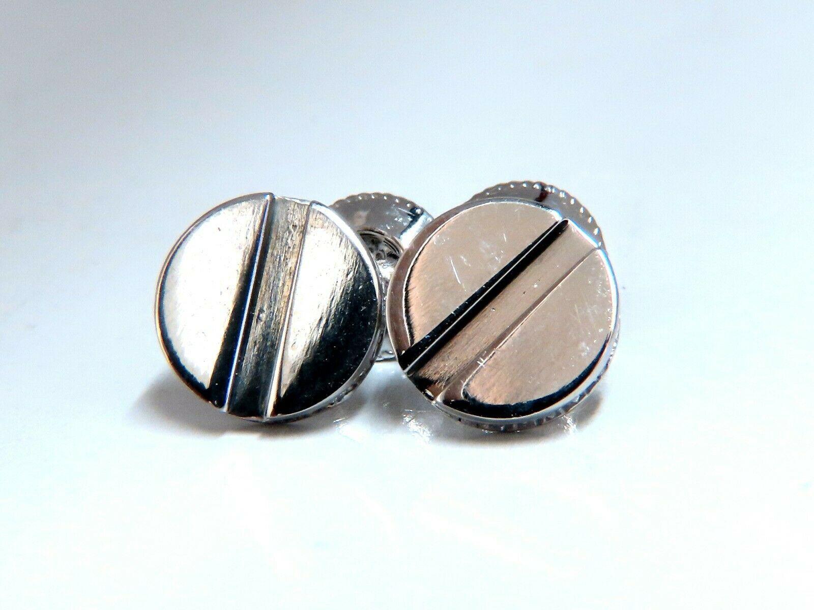 Round Cut .40 Carat Natural Diamonds Mod- Goth Deco Flat Screw Stud Earrings 14 Karat For Sale