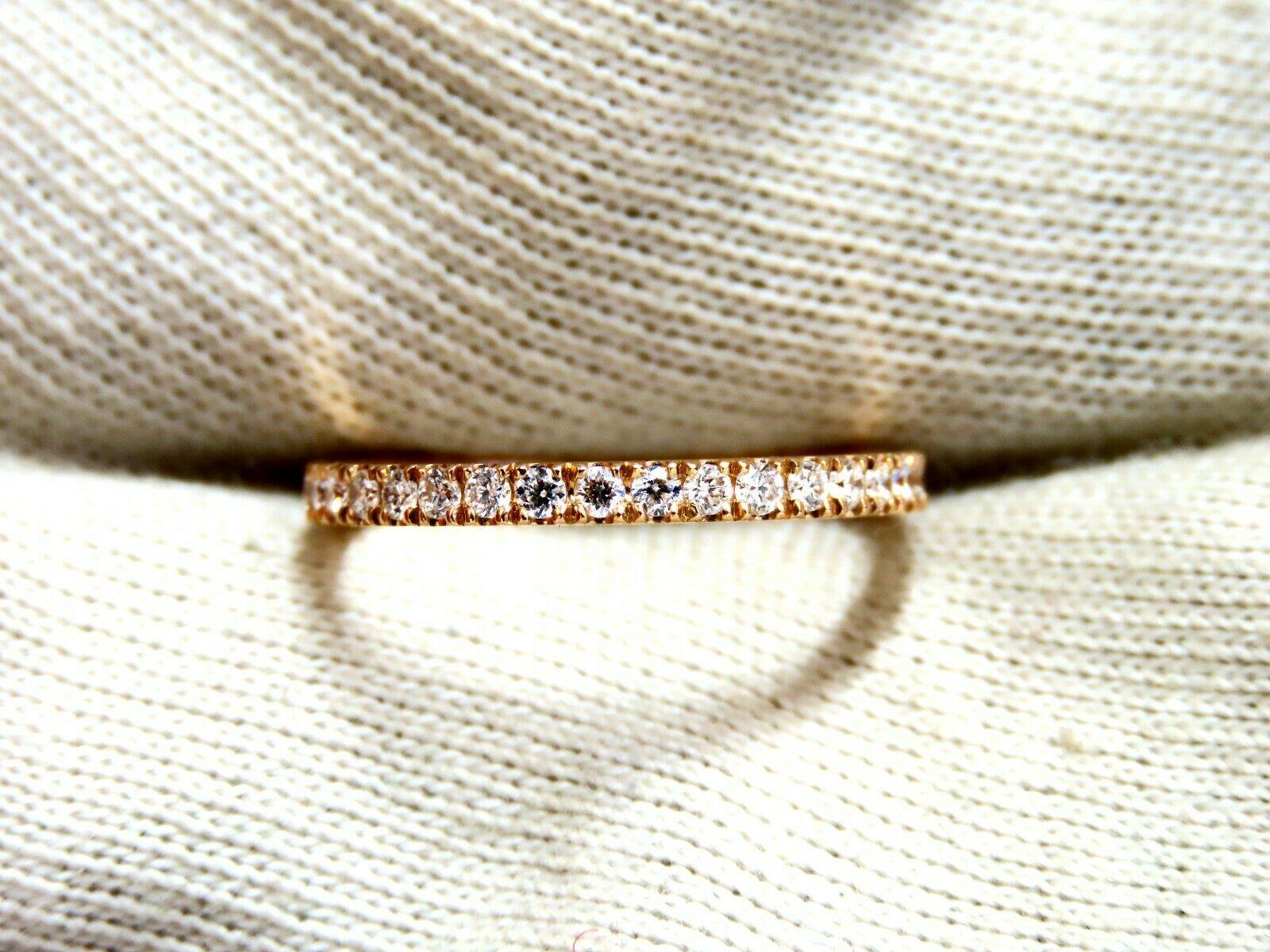 Round Cut .40ct Natural Round Diamond Band Ring 14 Karat Bead Set Pave Flat Band For Sale