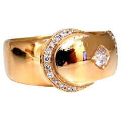 Bague en forme de croissant de diamants ronds naturels de 0,40 carat, 18 carats, Angleterre