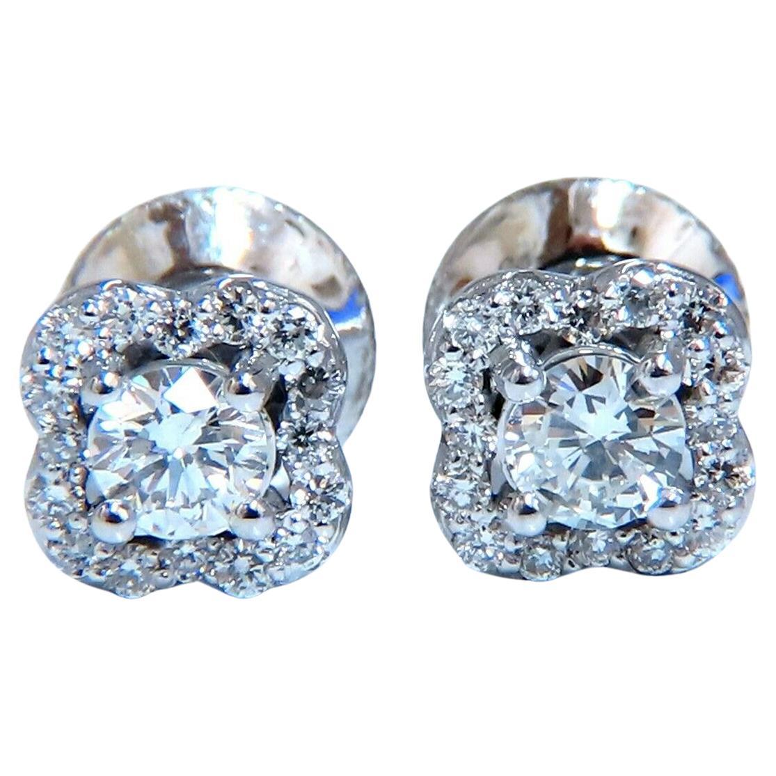 Deal 14K Gold 1.05 CTW Solitaire Halo Studs Round Genuine Diamond Earrings 7MM