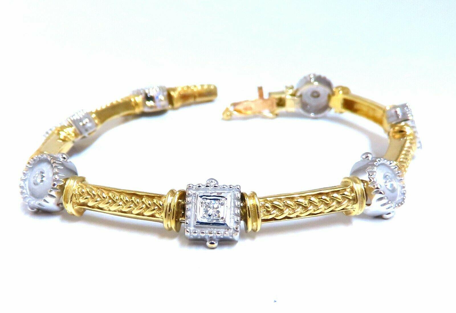 .40ct Natural Round Diamonds Bead Deco Two Toned Bracelet 14kt In New Condition For Sale In New York, NY