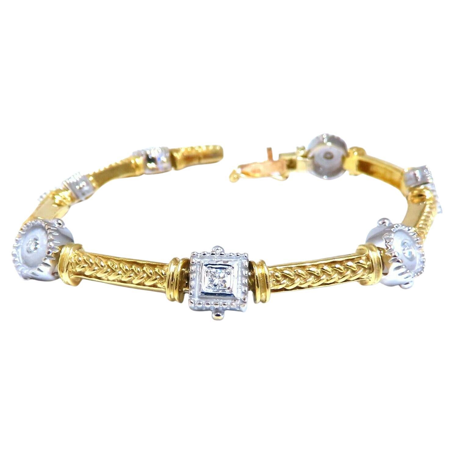 .40ct Natural Round Diamonds Bead Deco Two Toned Bracelet 14kt For Sale
