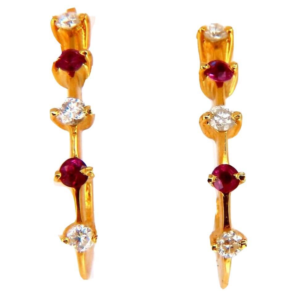 .40ct Natural Ruby Diamond Semi Hoop Earrings 14 Karat Gold