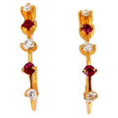 .40ct Natural Ruby Diamond Semi Hoop Earrings 14 Karat Gold