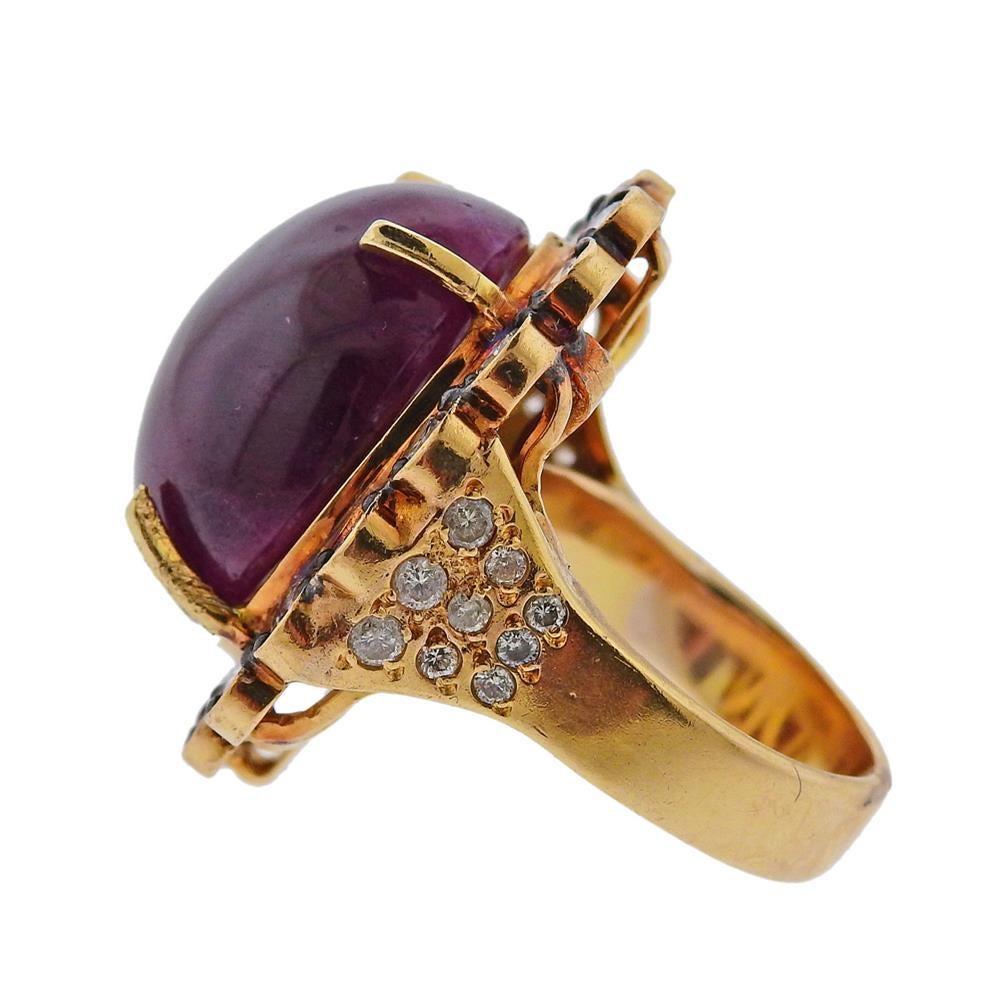 40 Carat Ruby Cabochon Gold Diamond Ring For Sale at 1stDibs | 40 carat ...