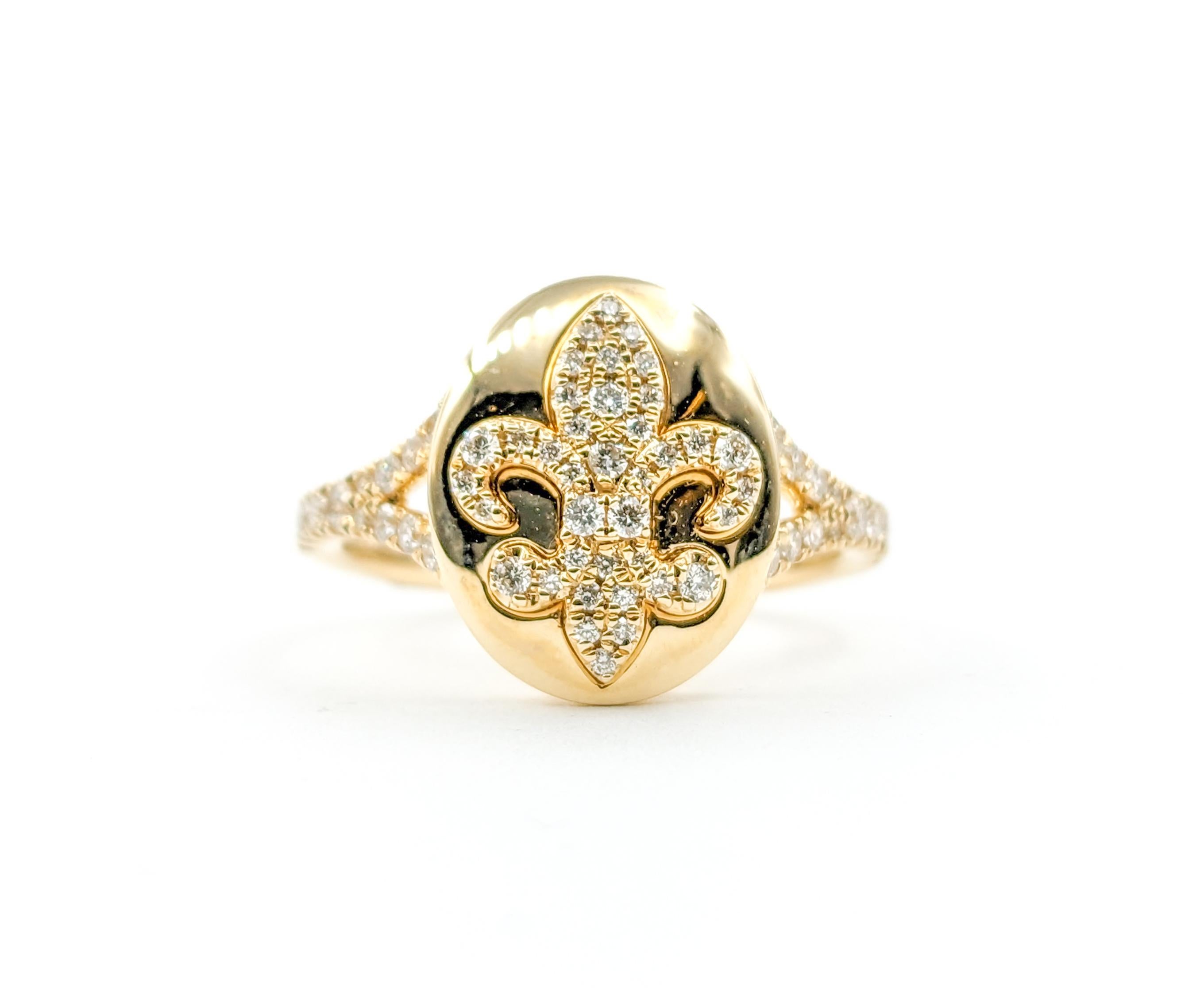 .40ctw Diamond Fleur-De-Lis Ring In Yellow Gold



Discover our exquisite Fleur-De-Lis Ring, elegantly crafted in 14kt yellow gold and adorned with .40ctw of radiant diamonds. These sparkling diamonds boast SI clarity and a near colorless