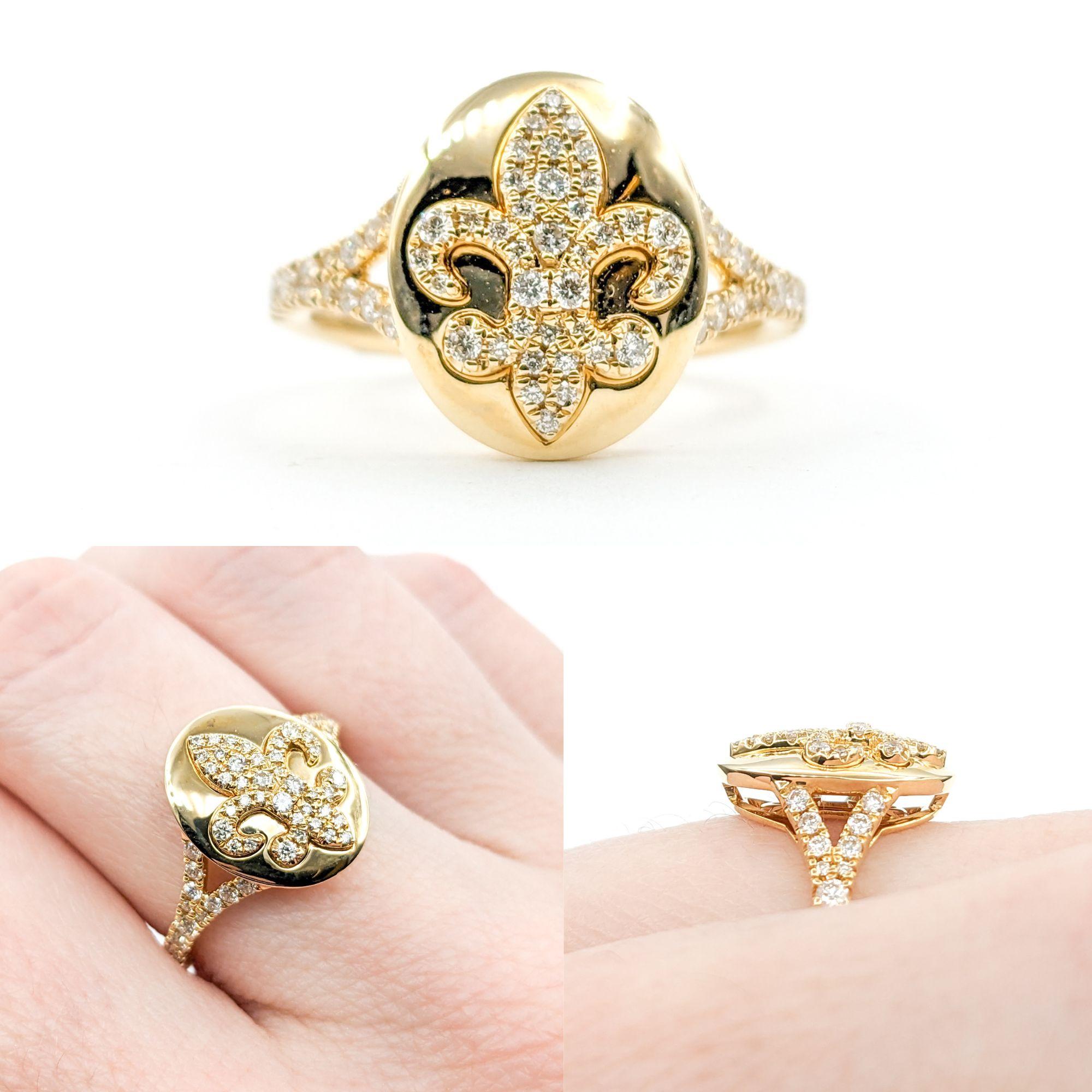 Modern .40ctw Diamond Fleur-De-Lis Ring In Yellow Gold For Sale