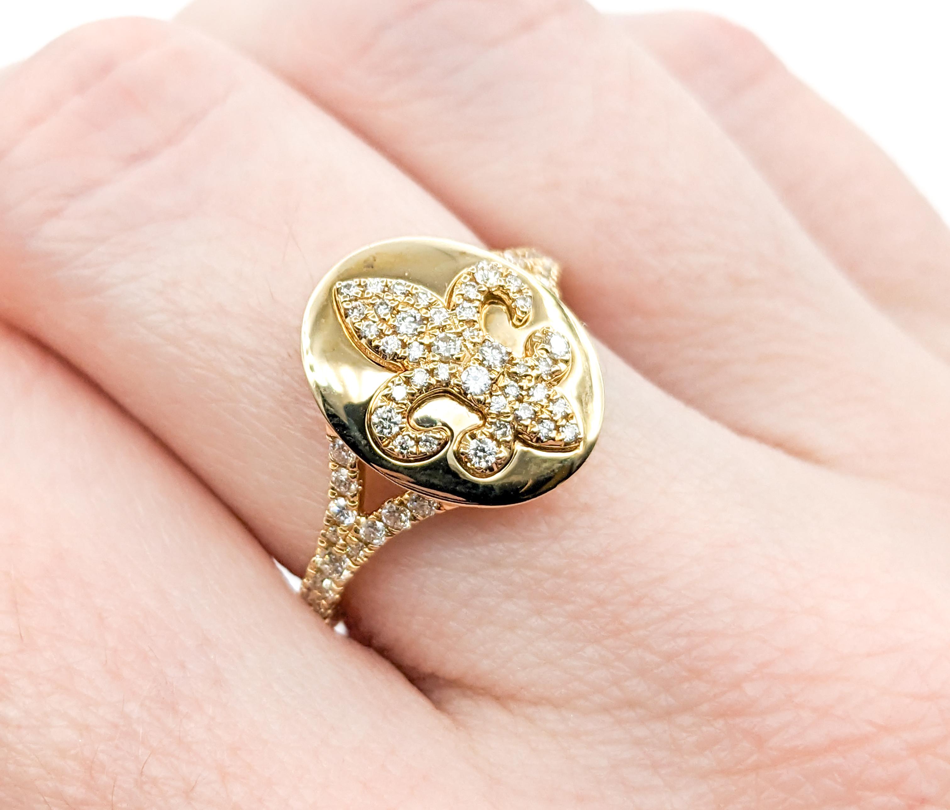 Women's .40ctw Diamond Fleur-De-Lis Ring In Yellow Gold For Sale
