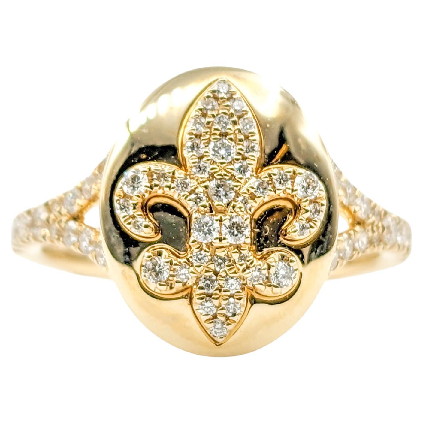 .40ctw Diamond Fleur-De-Lis Ring In Yellow Gold For Sale