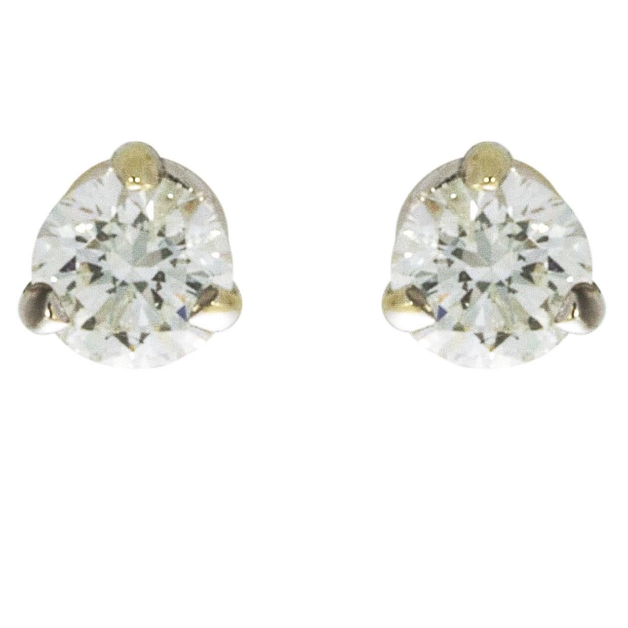 White Gold .40 Carat Round Diamond 3-Prong Solitaire Stud Earrings