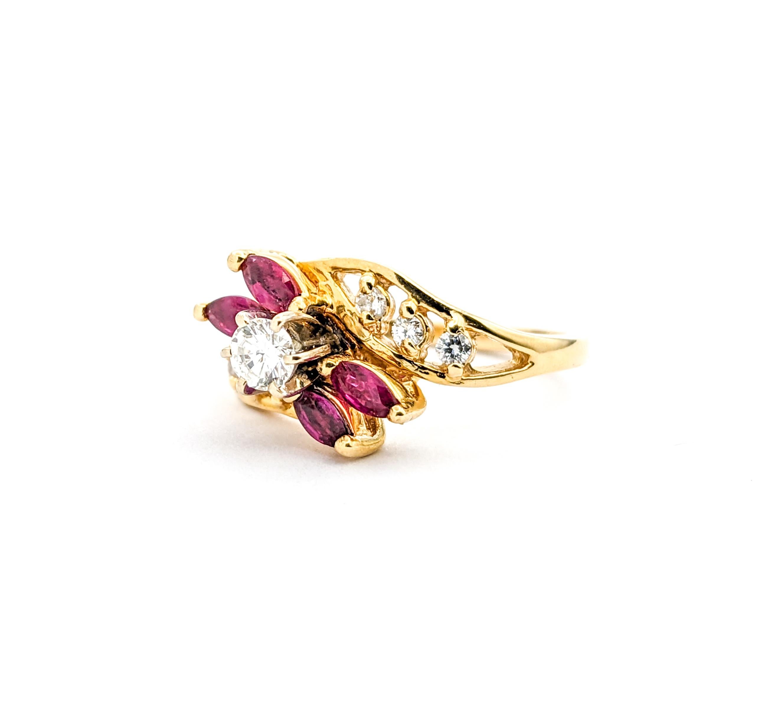 Women's .40ctw Rubies & Diamonds Ring In Yellow Gold For Sale