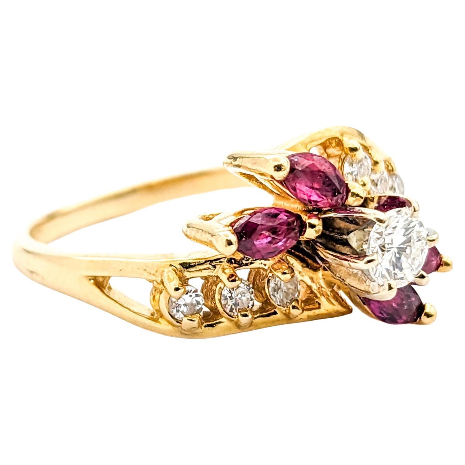 .40ctw Rubies & Diamonds Ring In Yellow Gold For Sale