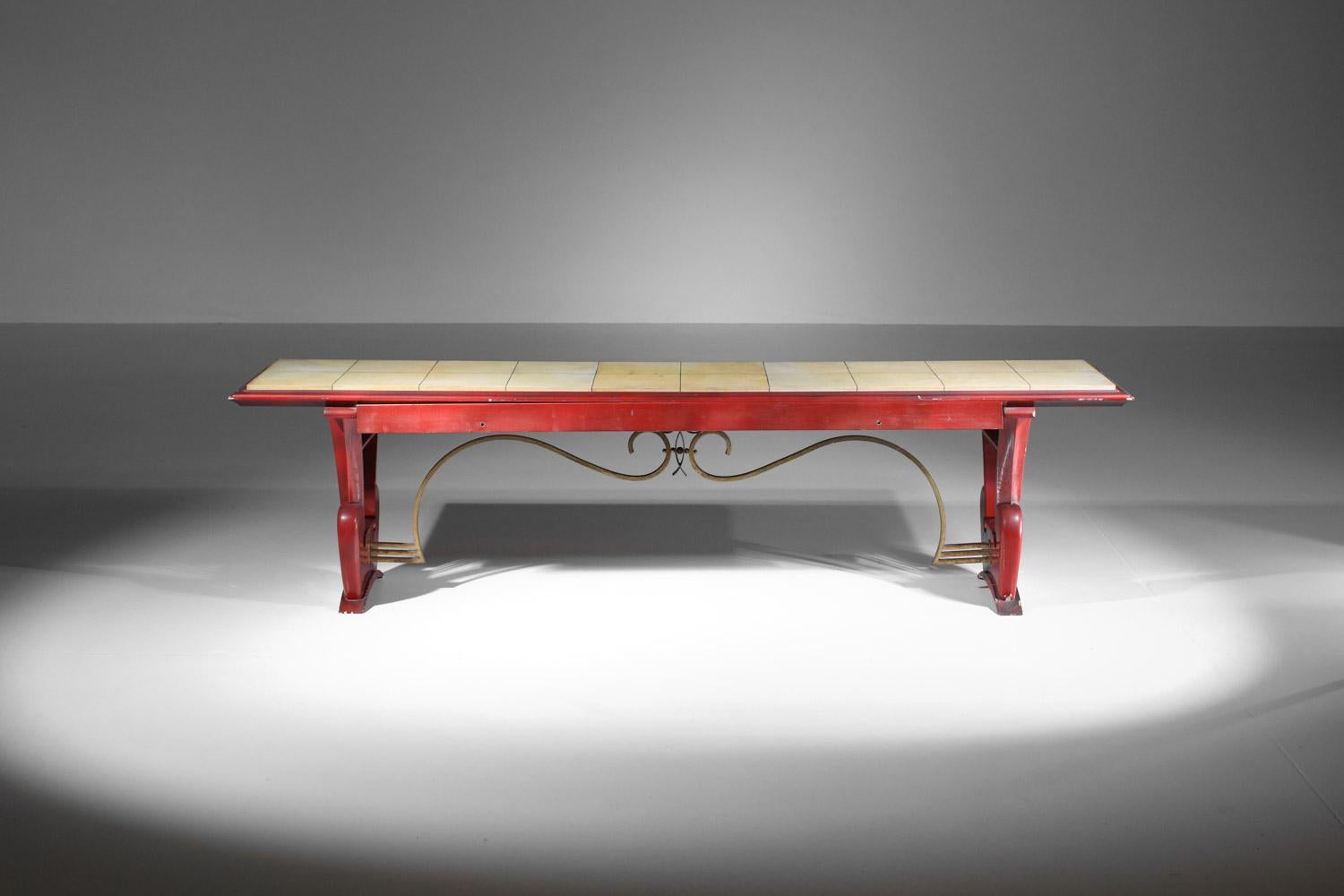 40's 50's coffee table bench in lacquered wood and parchment with harp For Sale 8