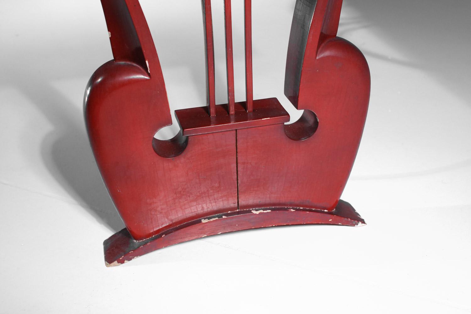 Mid-20th Century 40's 50's coffee table bench in lacquered wood and parchment with harp For Sale