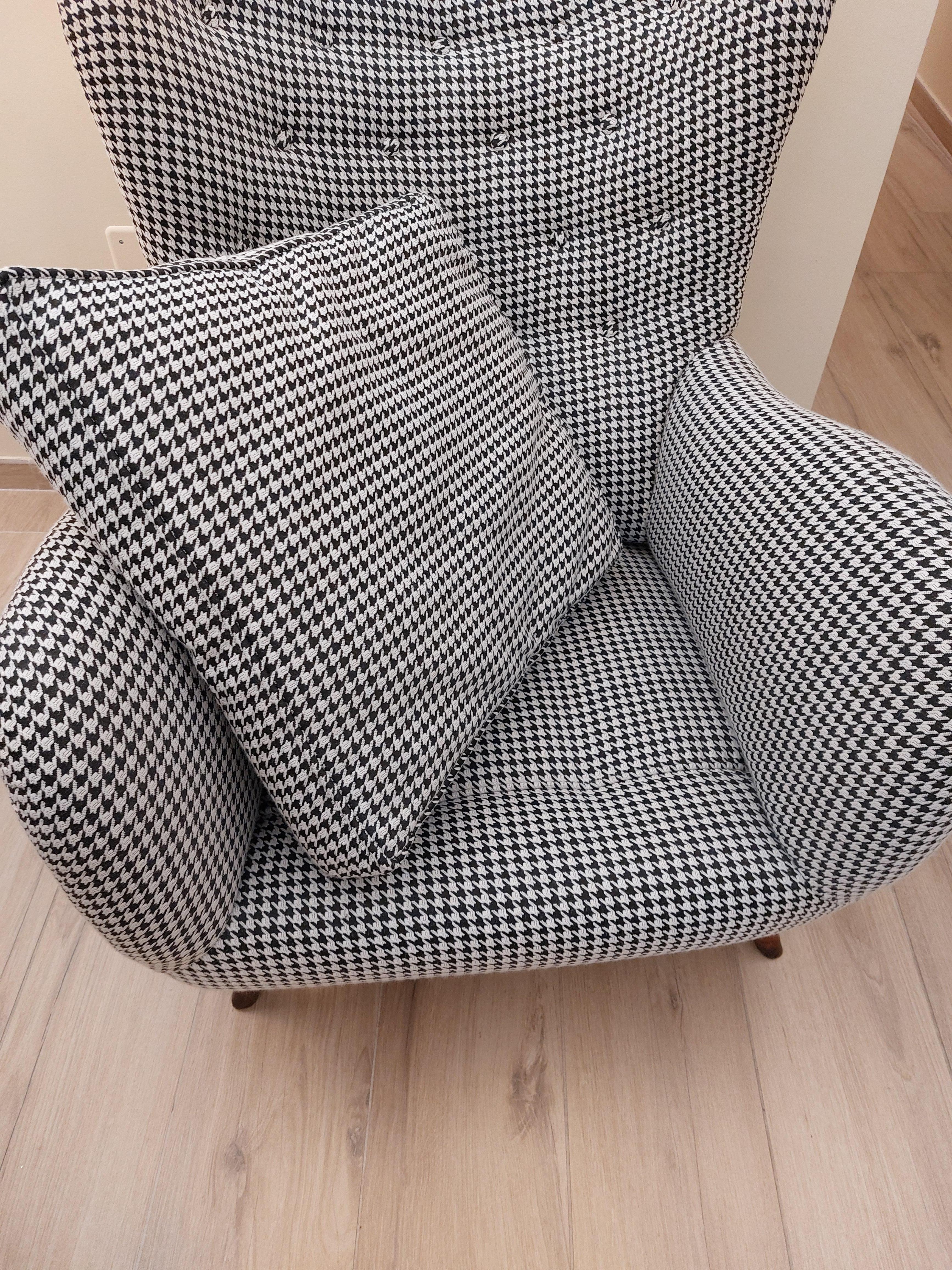 Italian '40s Armchair with New Houndstooth Upholstery