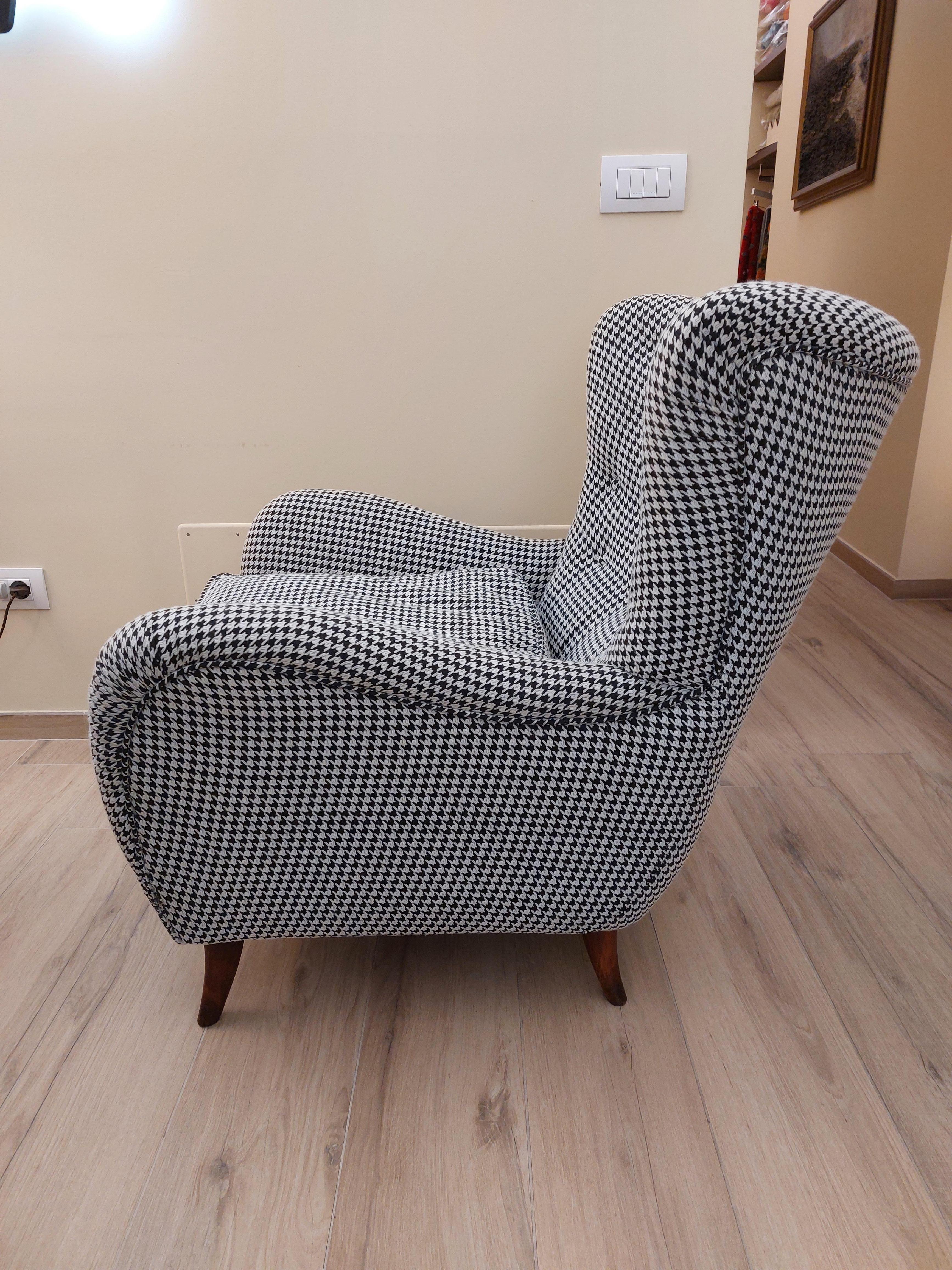 Mid-20th Century '40s Armchair with New Houndstooth Upholstery
