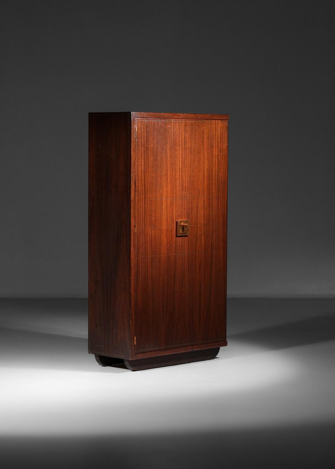 40's Cabinet by French Designer Andre Sornay Mahogany and Copper Art Deco For Sale 7