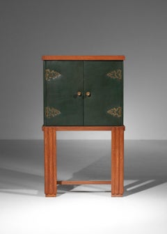 40's cabinet furniture in brushed wood and leather