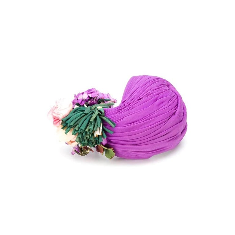 40s Cesare Canessa Vintage violet pleated silk headgear For Sale at 1stDibs