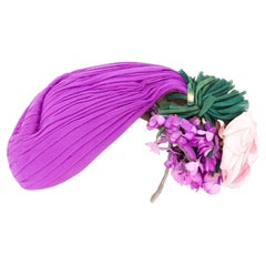 40s Cesare Canessa Vintage violet pleated silk headgear