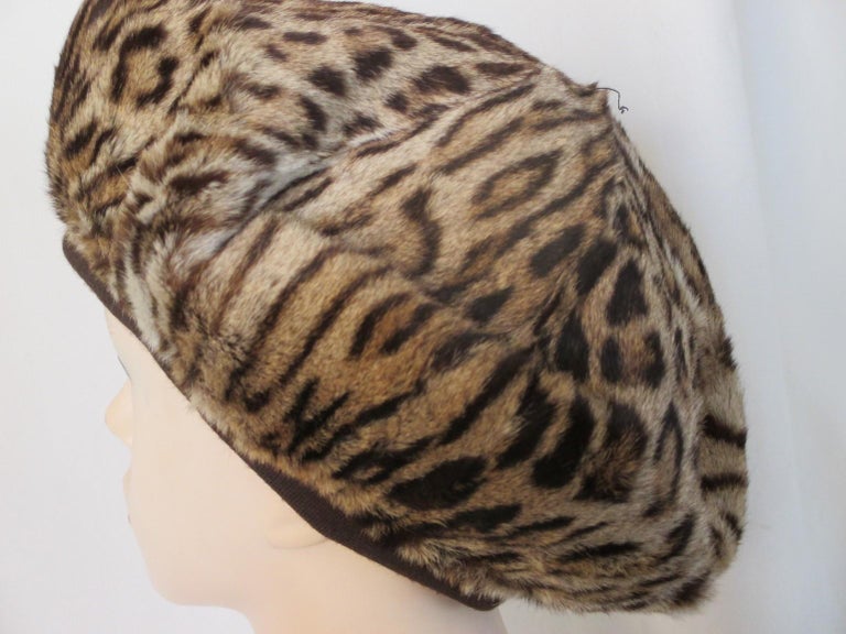 40's chic panther print fur baret hat For Sale at 1stdibs