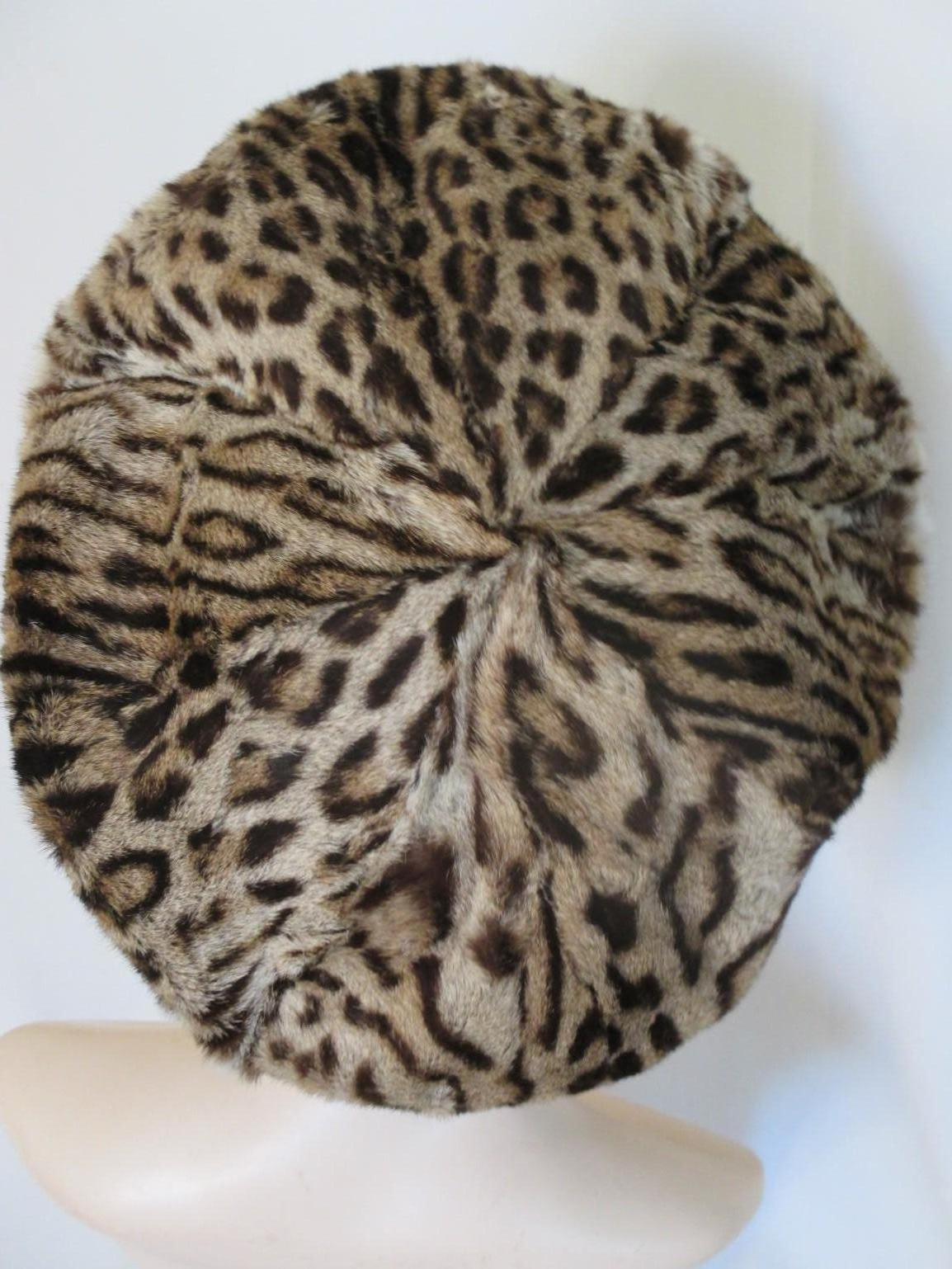 Brown 40's Chic Panthere Print Fur Baret Hat