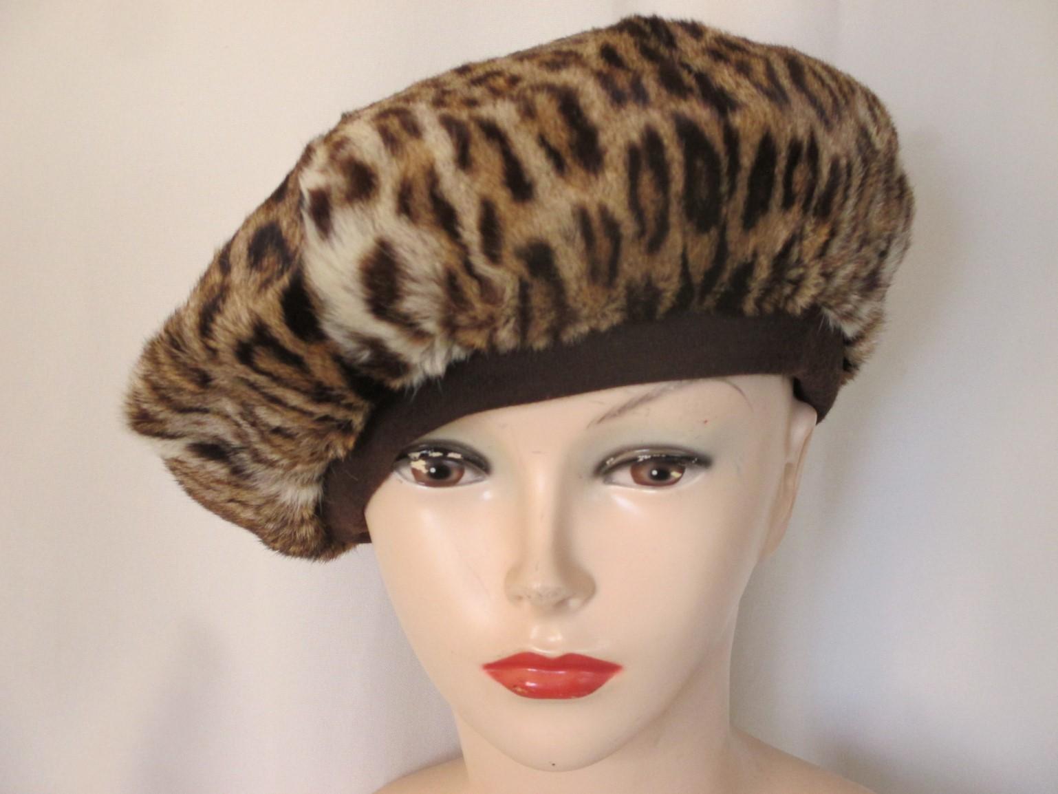 40's Chic Panthere Print Fur Baret Hat 2