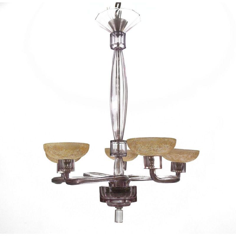 20th Century 40s Colored Glass Chandelier For Sale