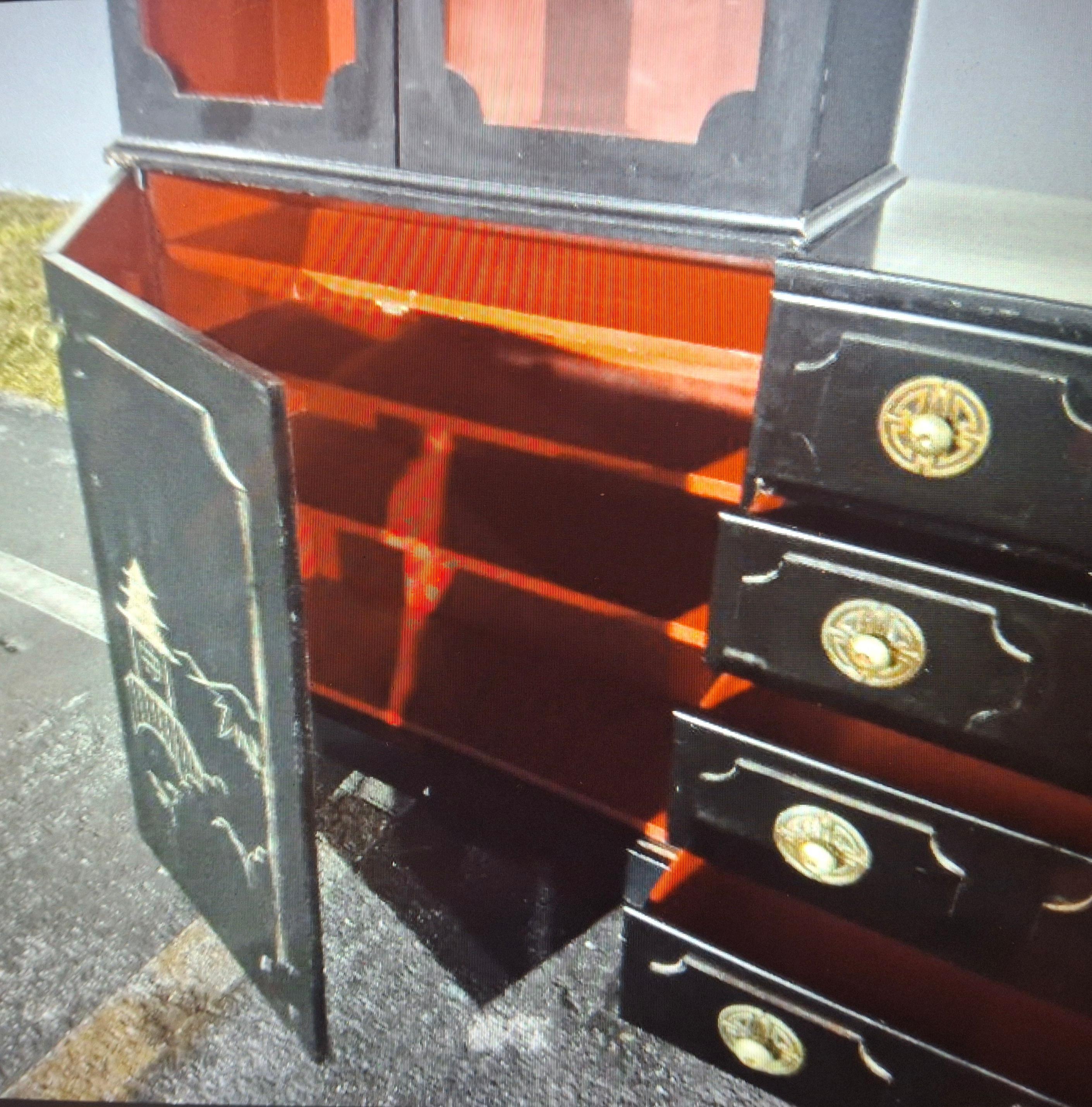 40s Custom Hollywood Regency Draper style Chinoiserie Wall Unit by Billy Baldwin For Sale 12