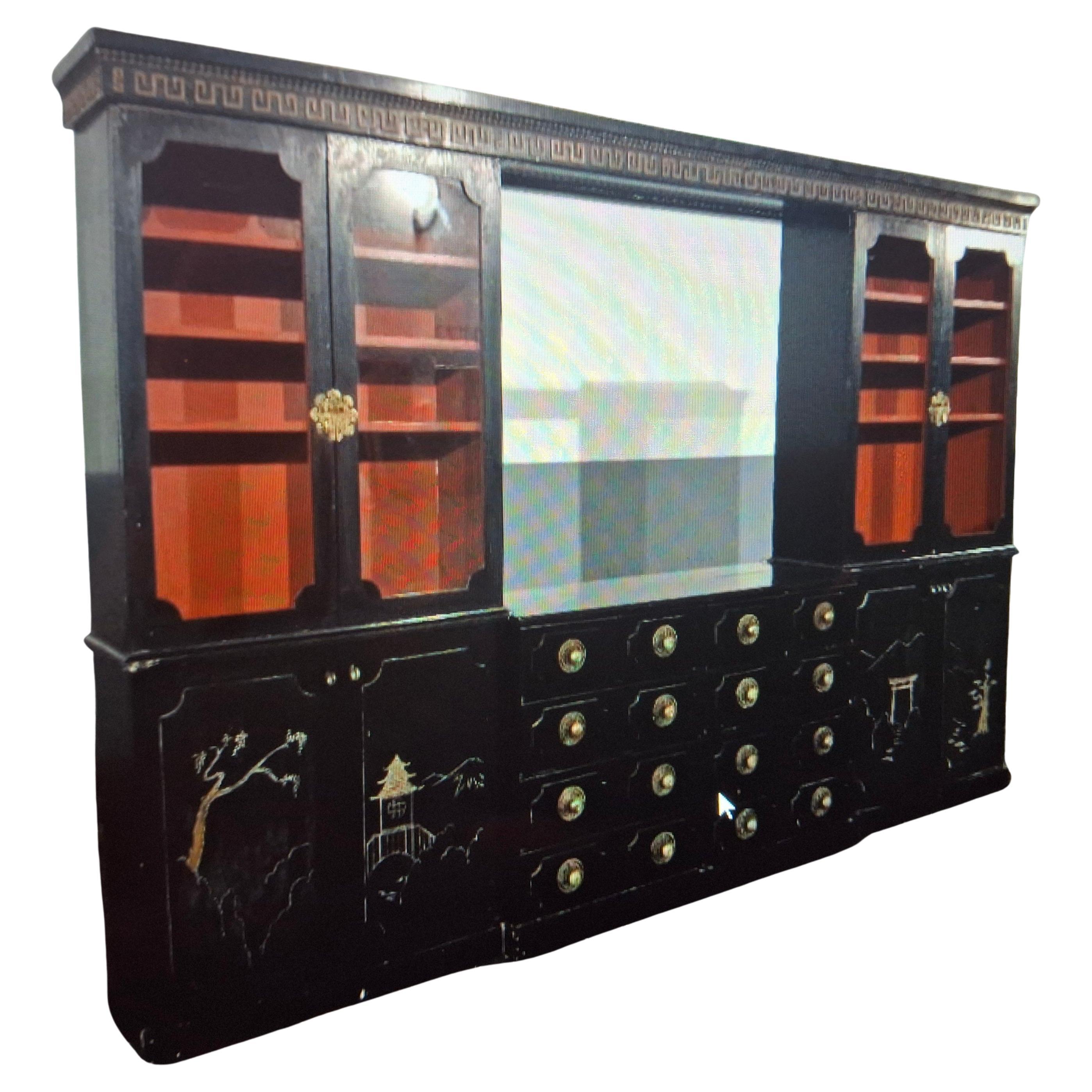 Very Rare 1940's Hollywood Regency XL Custom Built Dorothy Draper style Chinoiserie Wall Unit/ Display/ Dry Bar Unit by Billy Baldwin. This piece was custom designed and built for Billy Baldwins Coral Gables Florida Interior Design project from the