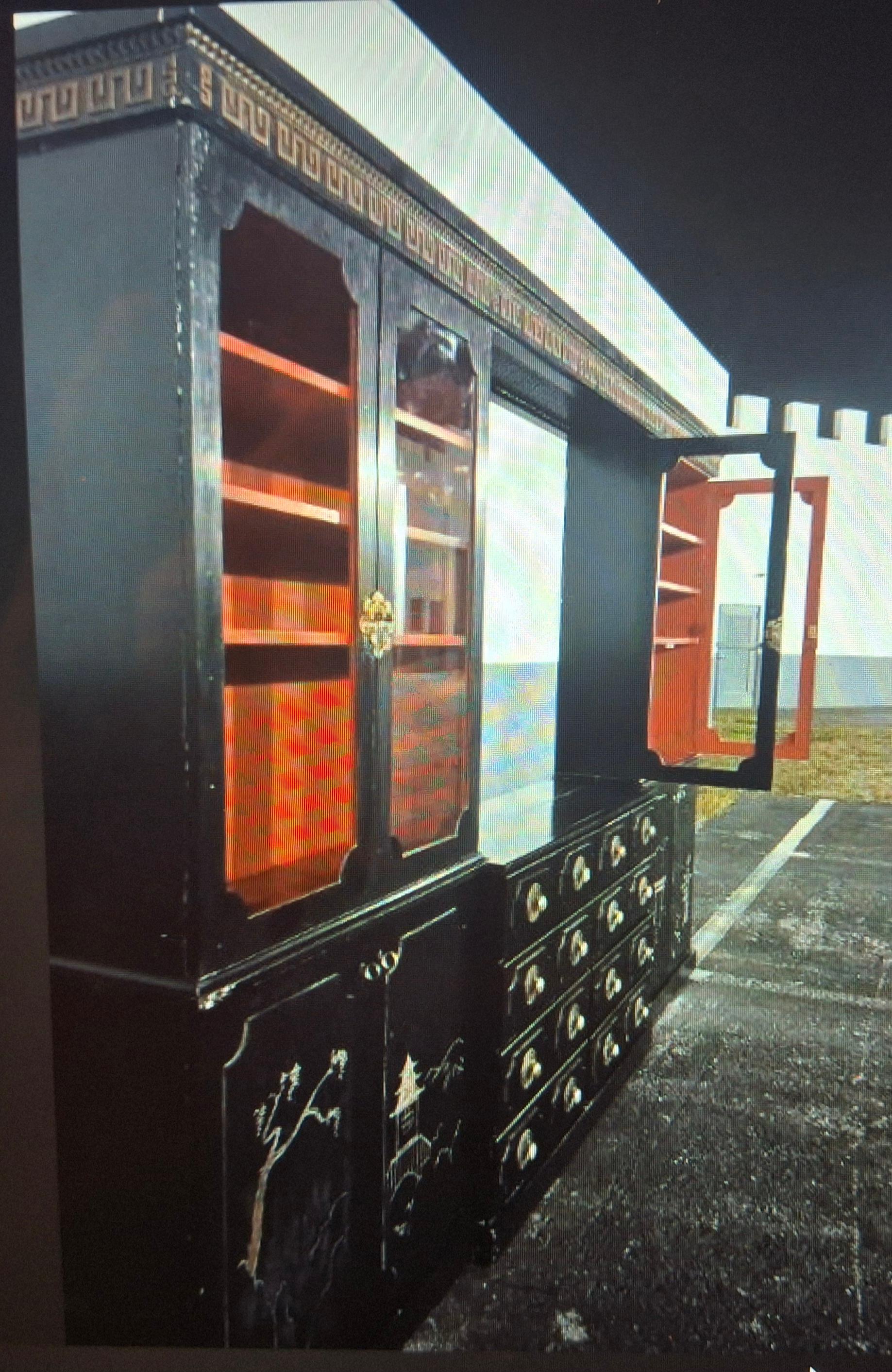 40s Custom Hollywood Regency Draper style Chinoiserie Wall Unit by Billy Baldwin For Sale 13