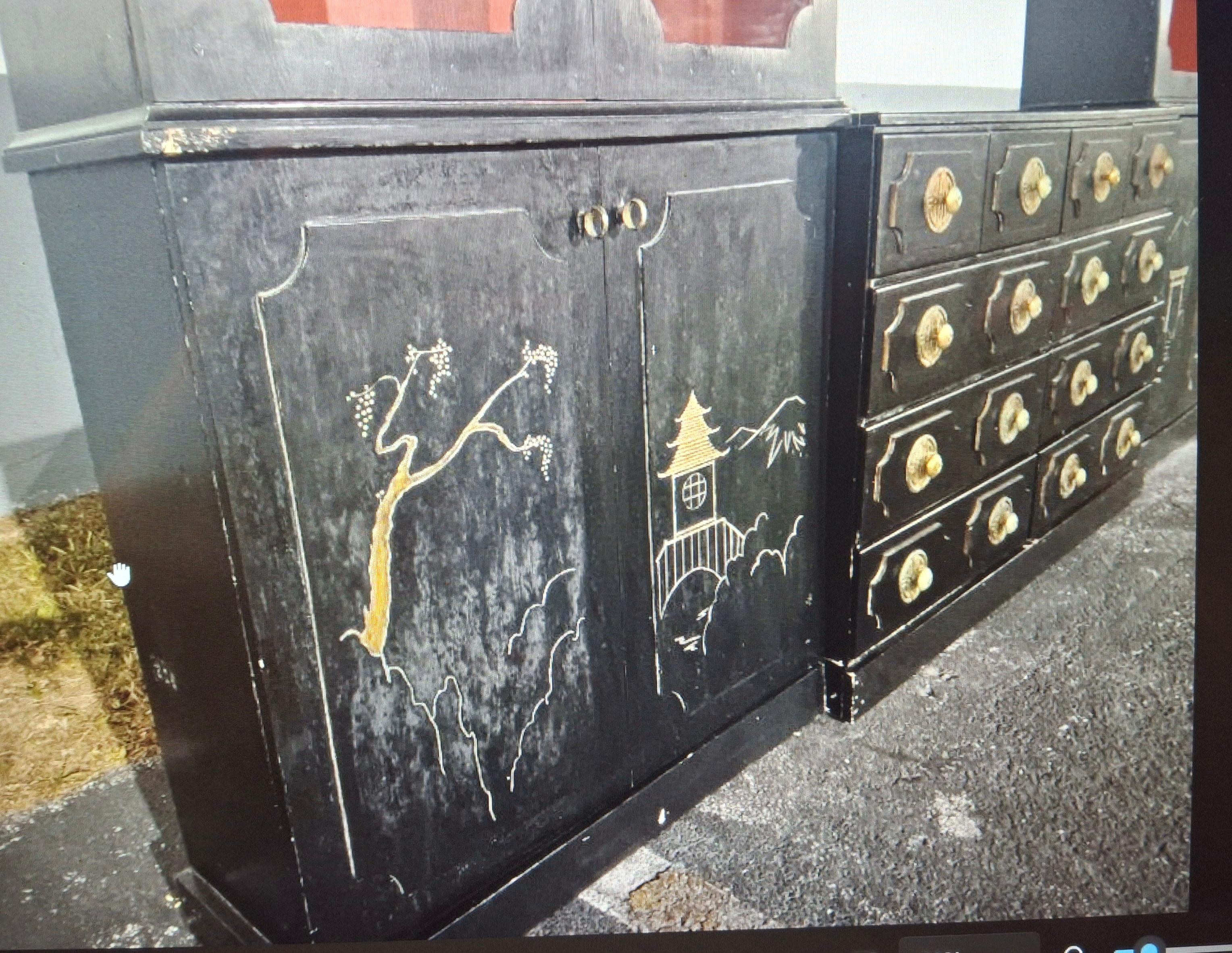 Mid-20th Century 40s Custom Hollywood Regency Draper style Chinoiserie Wall Unit by Billy Baldwin For Sale