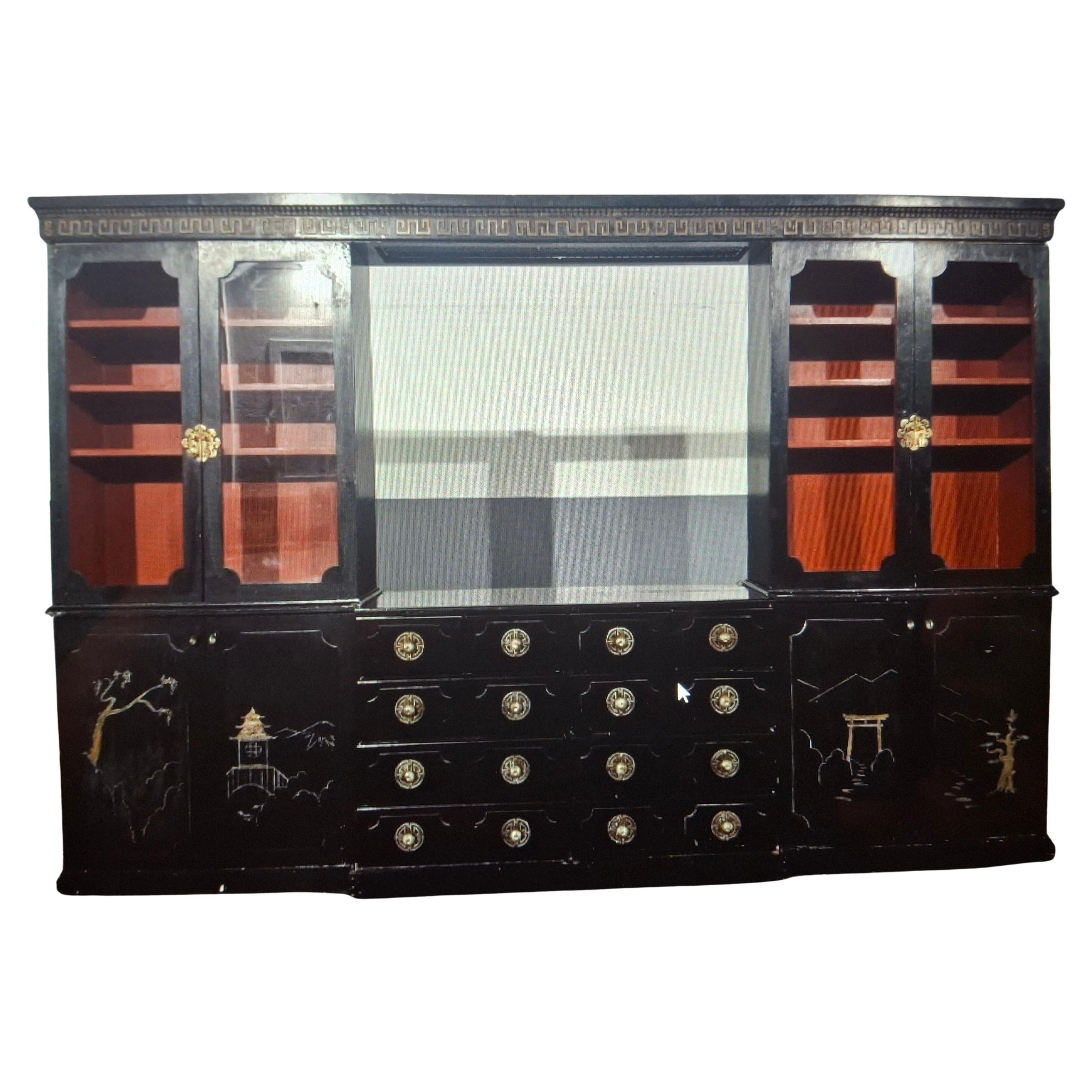 40s Custom Hollywood Regency Draper style Chinoiserie Wall Unit by Billy Baldwin
