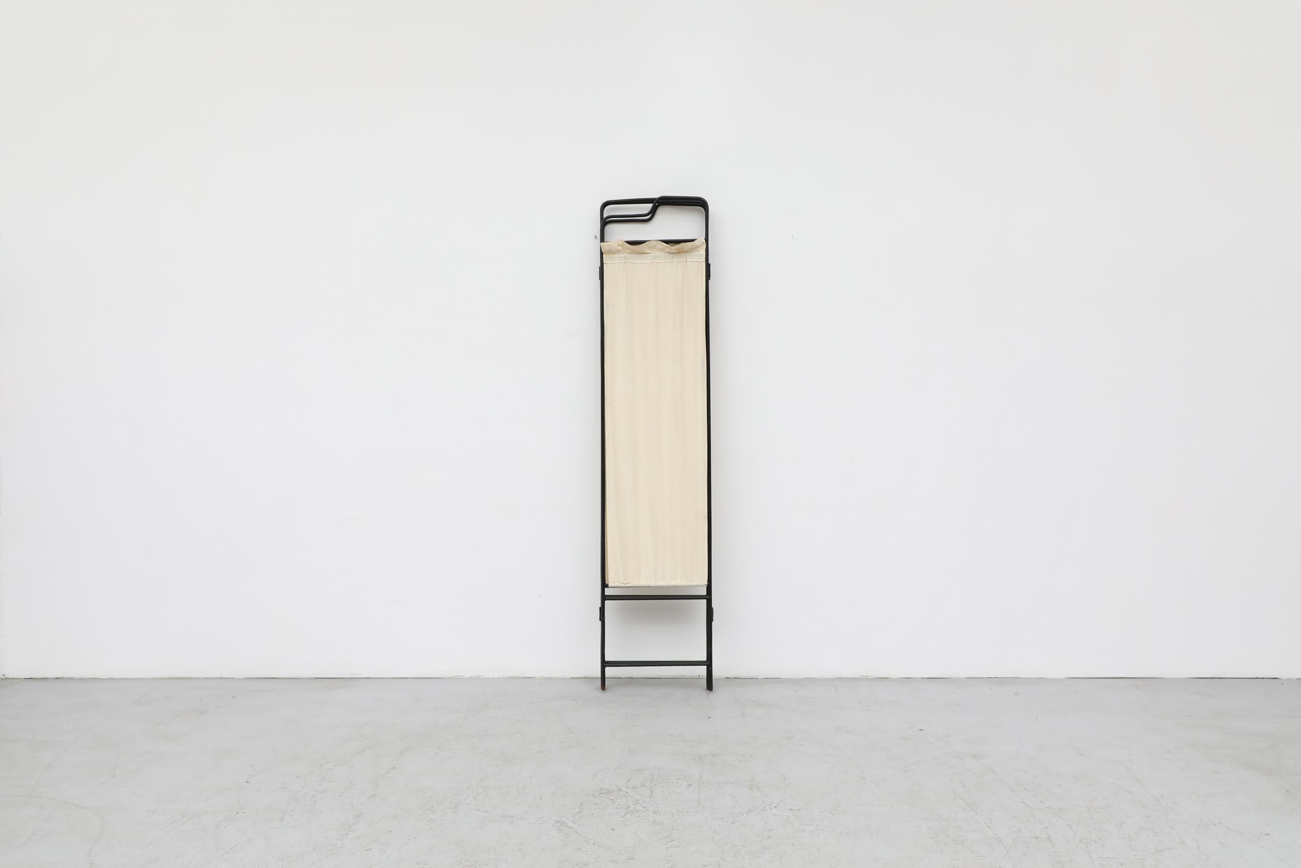 40's Deco Folding 4 Panel Privacy Screen or Room Divider w/ Inset Cream Fabric 1