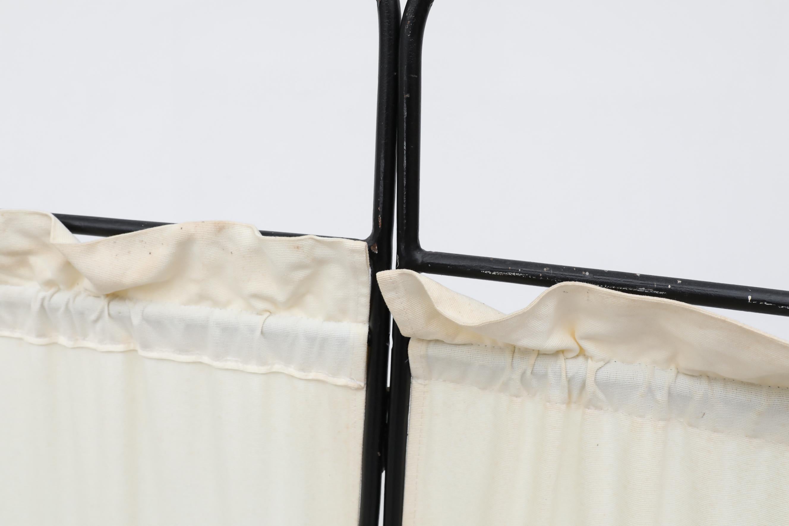 40's Deco Folding 4 Panel Privacy Screen or Room Divider w/ Inset Cream Fabric 7