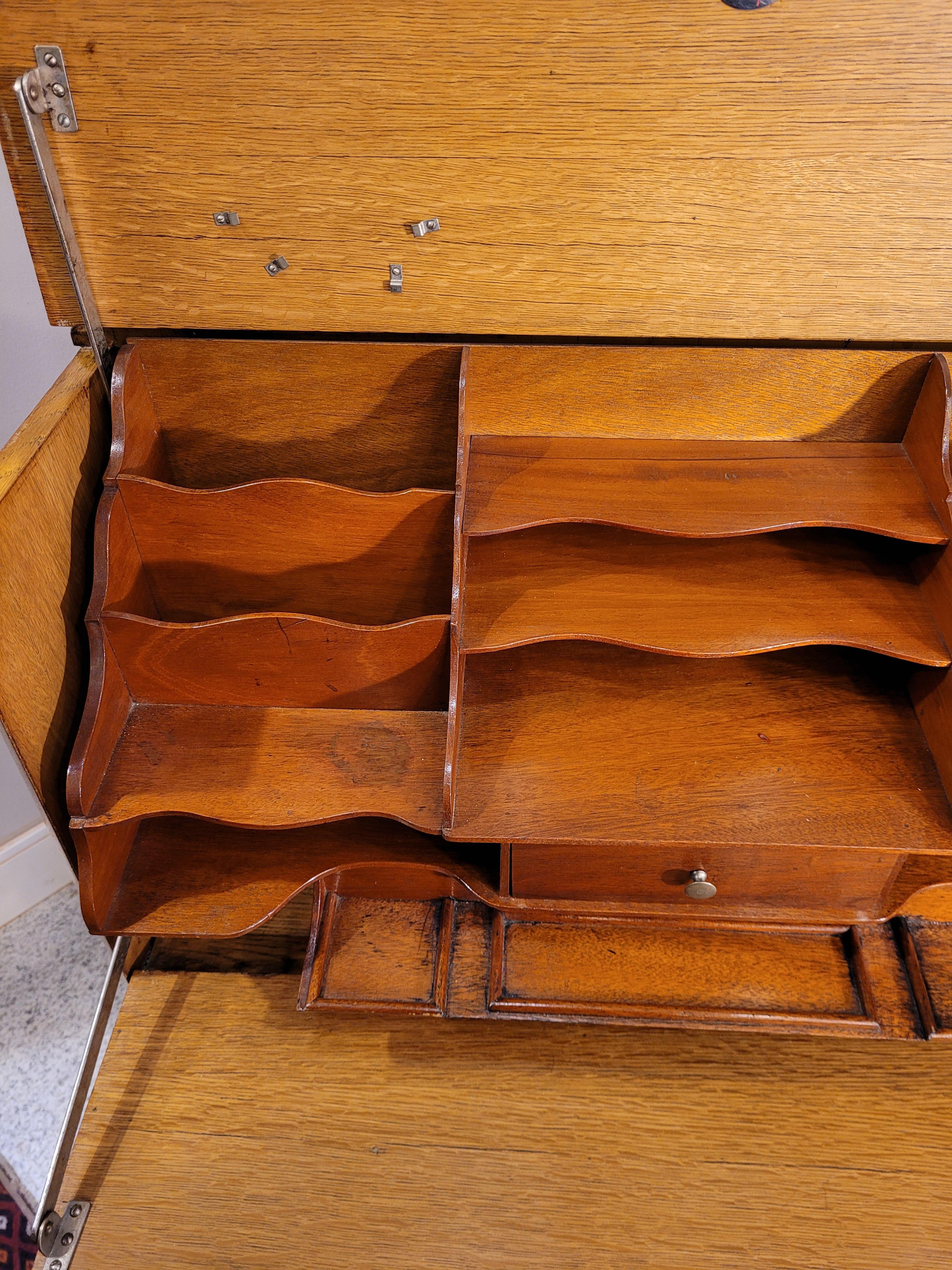 40s English Oak Wood Secretaire, Desk, Commode by Aw-Lyn 1