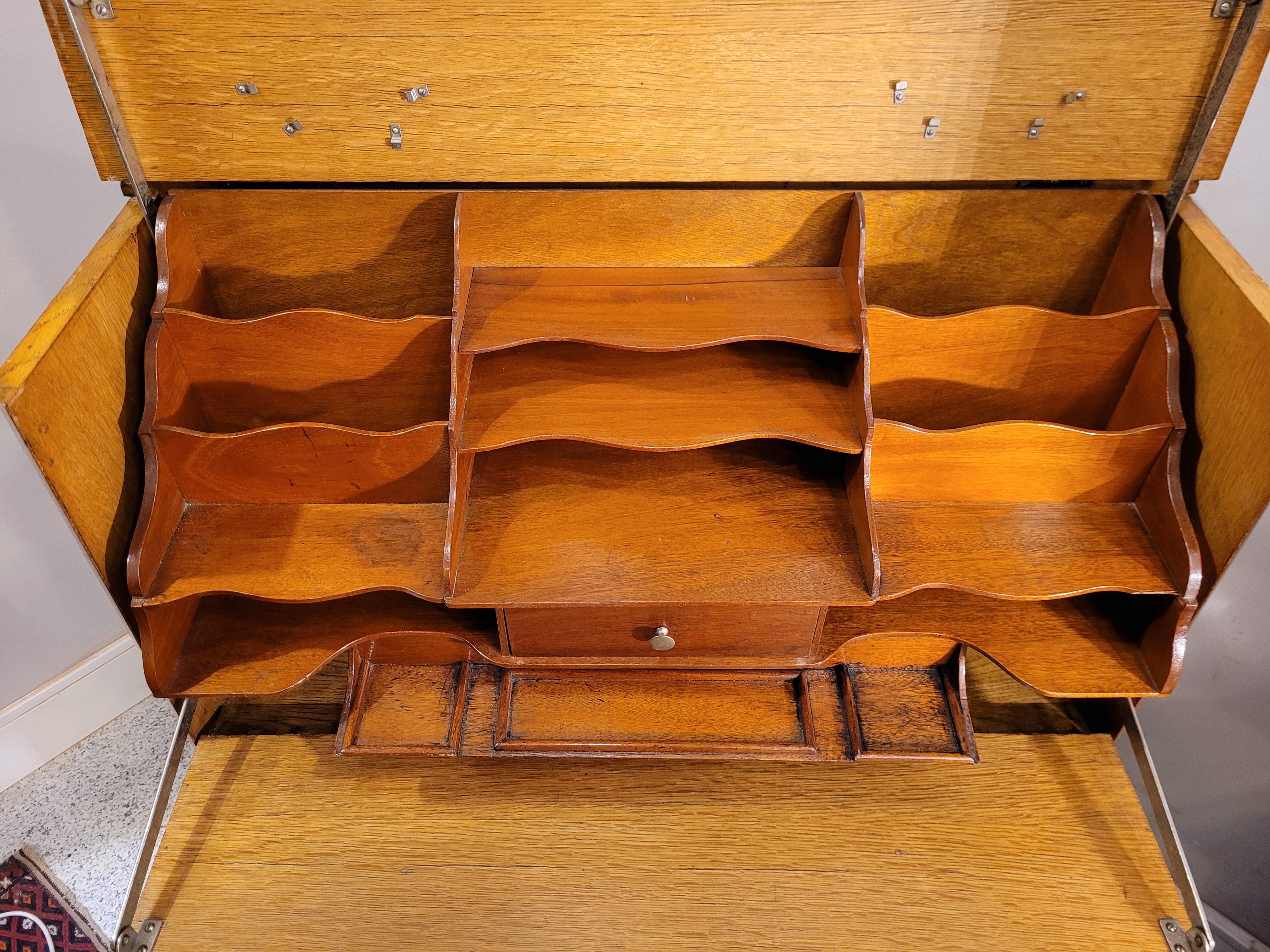 40s English Oak Wood Secretaire, Desk, Commode by Aw-Lyn 2