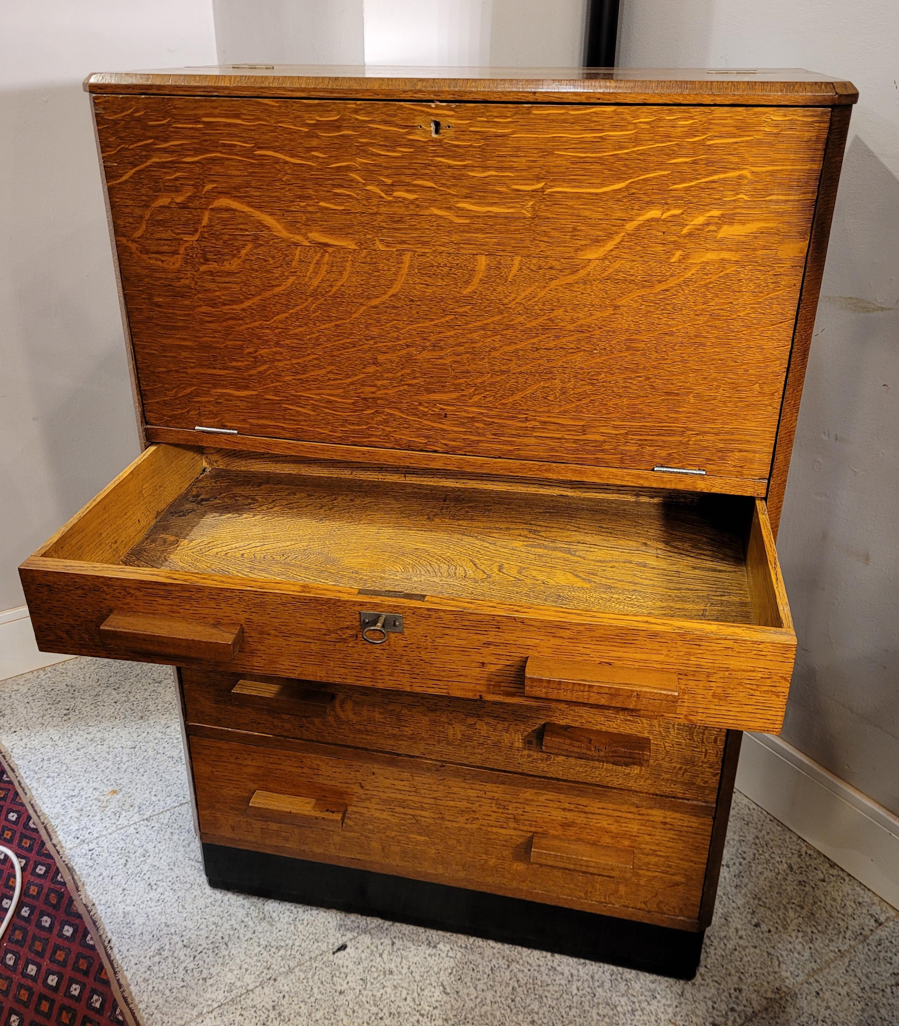 40s English Oak Wood Secretaire, Desk, Commode by Aw-Lyn 3