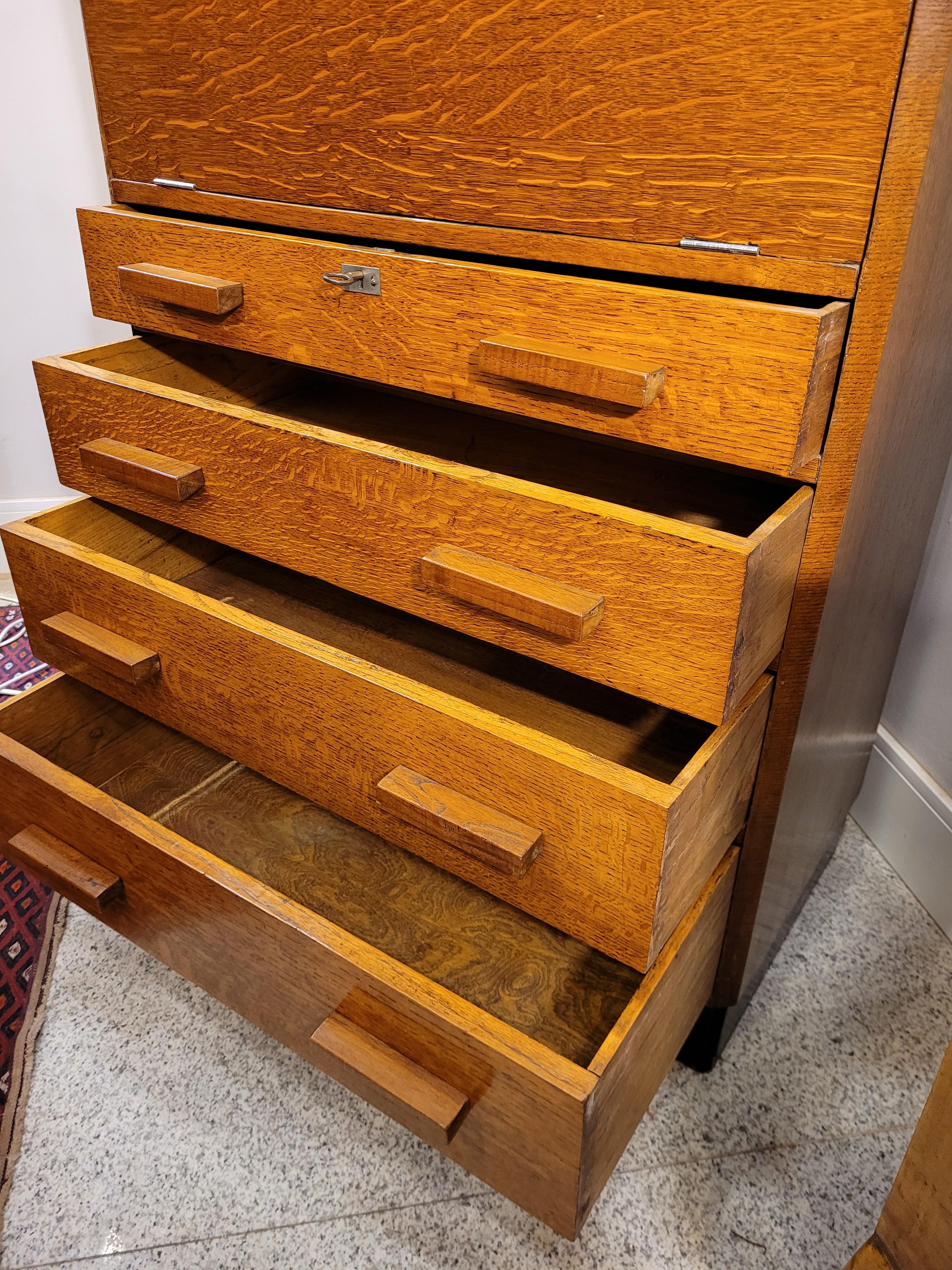 40s English Oak Wood Secretaire, Desk, Commode by Aw-Lyn 6