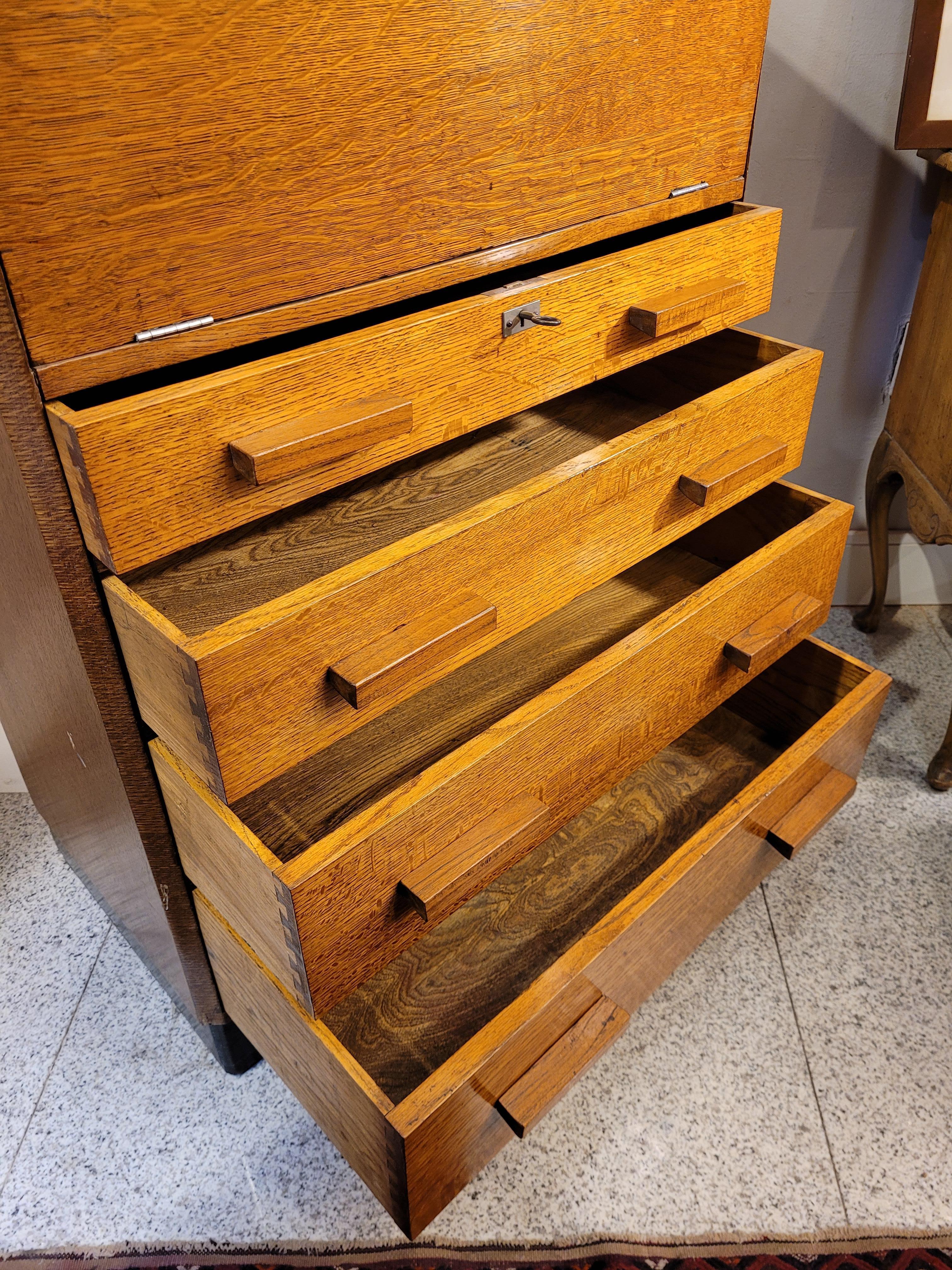 40s English Oak Wood Secretaire, Desk, Commode by Aw-Lyn 7