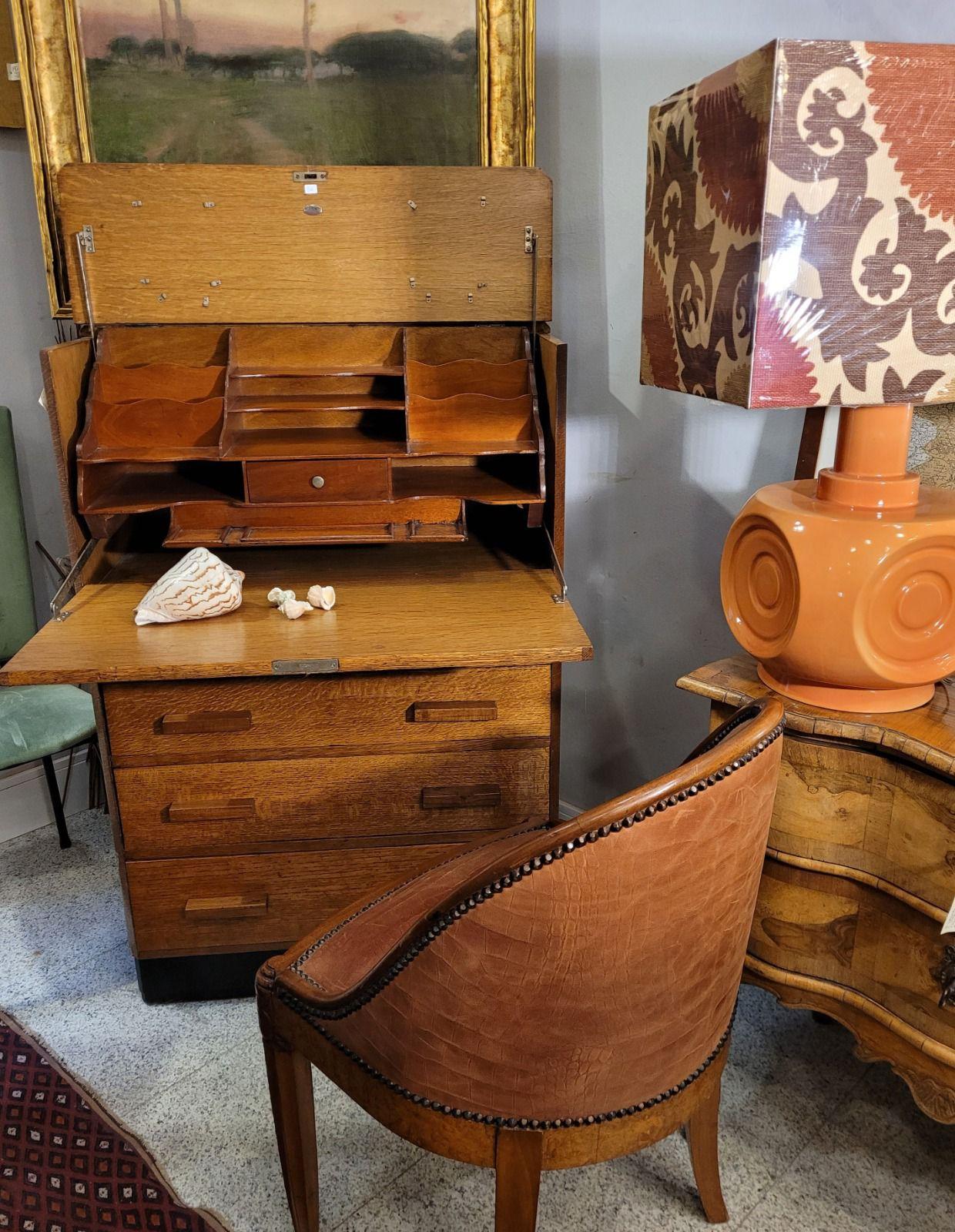 40s English Oak Wood Secretaire, Desk, Commode by Aw-Lyn 9