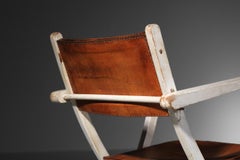 40's folding chair in leather and lacquered wood